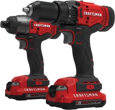 Kit Taladro Inalámbrico Atornillador/Impacto 1/4&quot; 2 pzas con Baterías y Cargador Craftsman