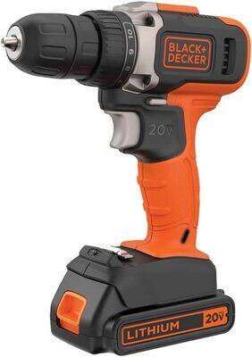 Taladro destornillador inalámbrico 3/8&quot;, 1400 RPM, 2 velocidades, 20V Black &amp; Decker