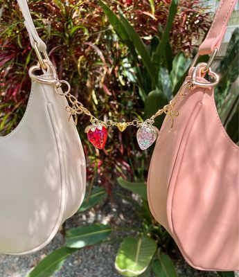 Gold Matching Strawberry Heart Connecting Bag Charm Keychain Set