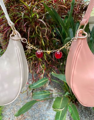 Gold Matching Ombré Cherry Heart Connecting Bag Charm Keychain Set
