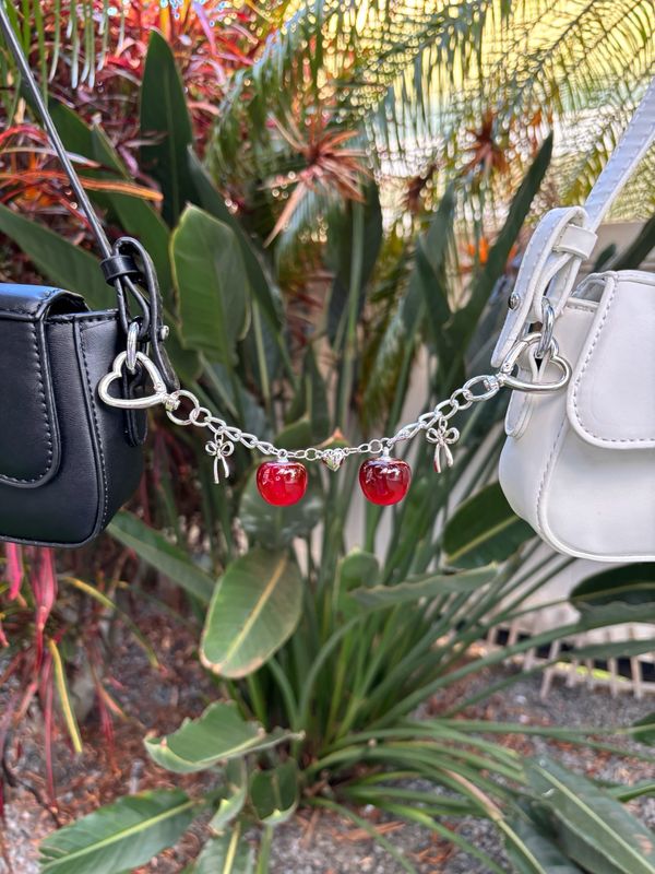 NEW Silver Heart Connecting Cherry Bag Charm Set