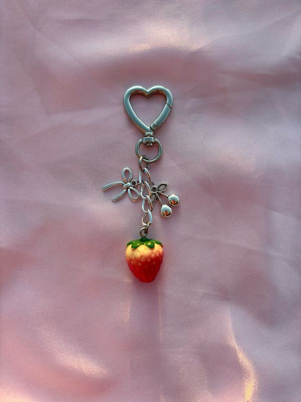 Silver Strawberry Cherry Bag Charm Keychain