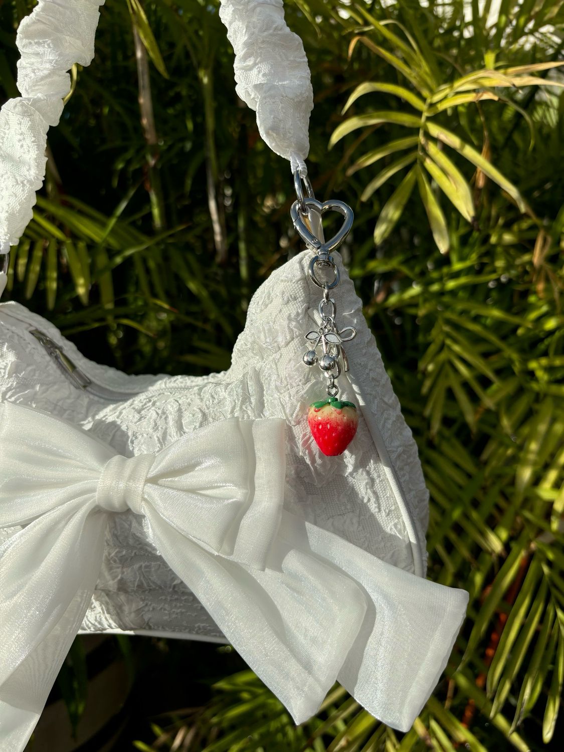 Silver Strawberry Cherry Bag Charm Keychain