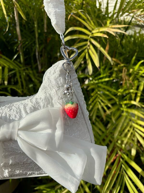 Silver Strawberry Bear Bag Charm Keychain