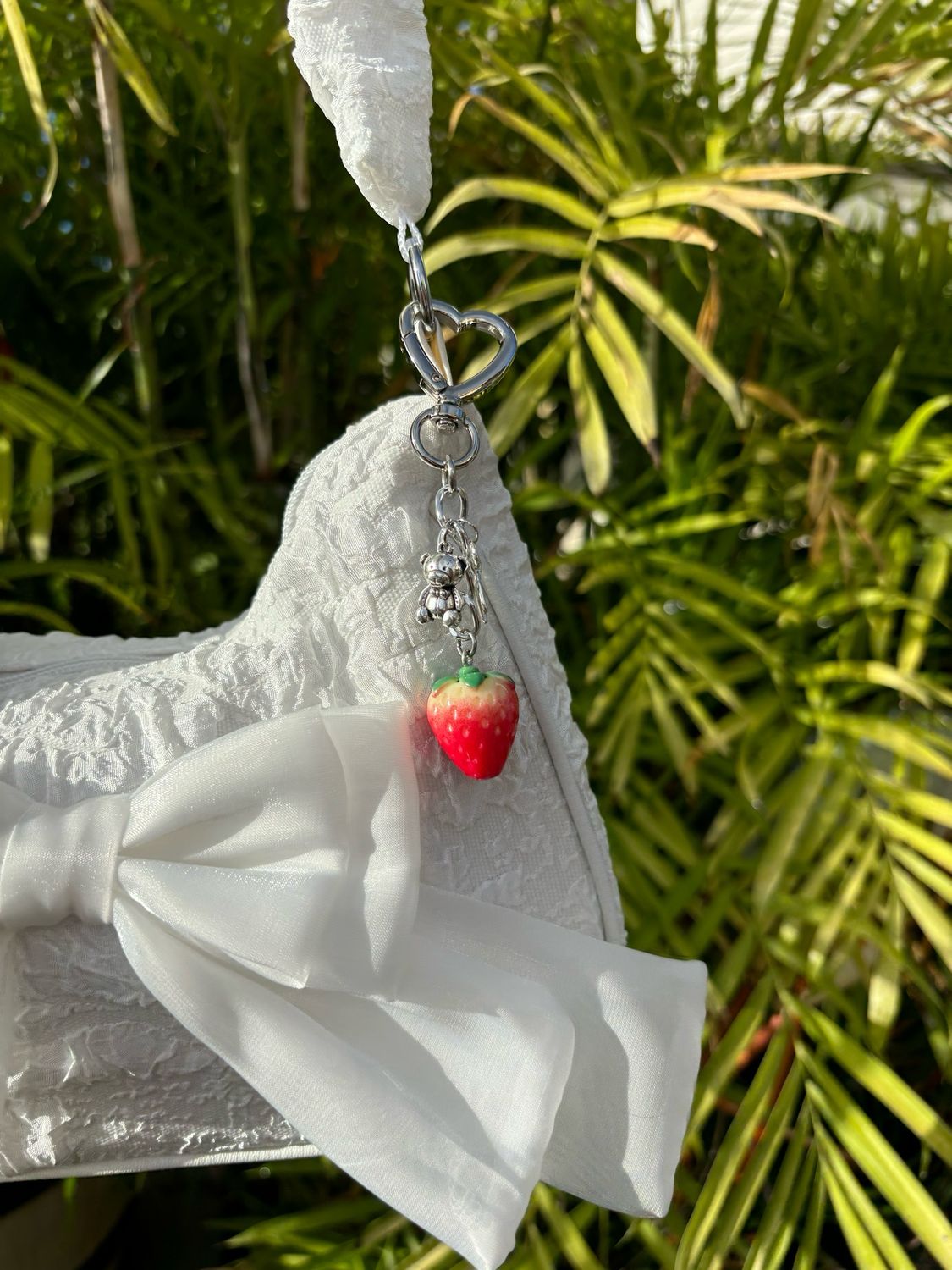 Silver Strawberry Bear Bag Charm Keychain