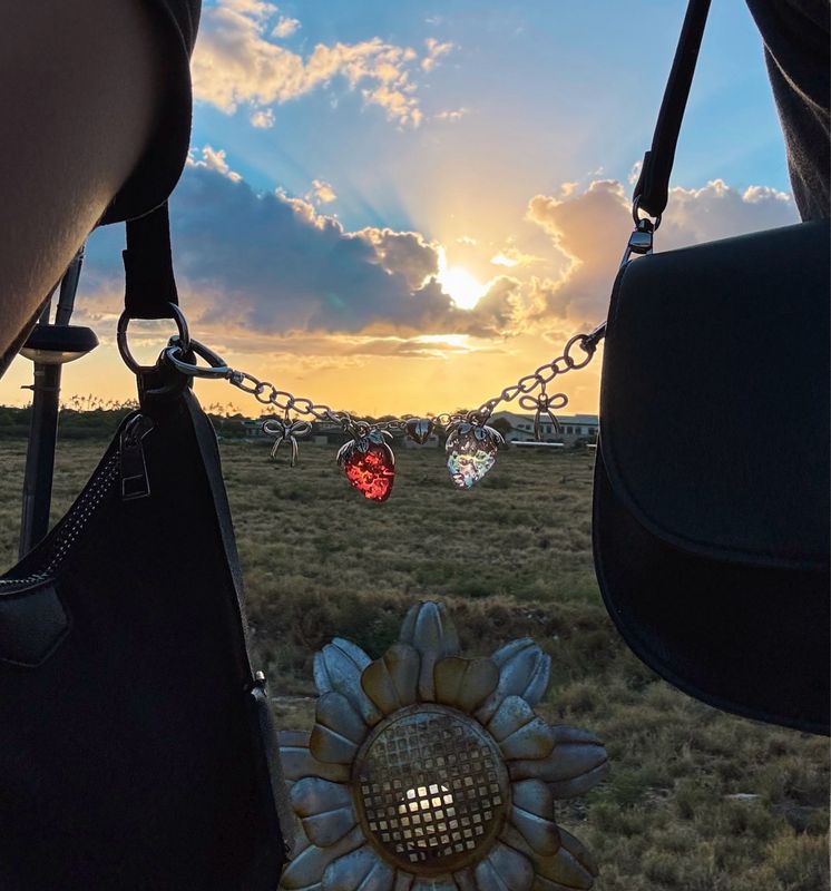 NEW Silver Strawberry Heart Connecting Bag Charm Keychain Set