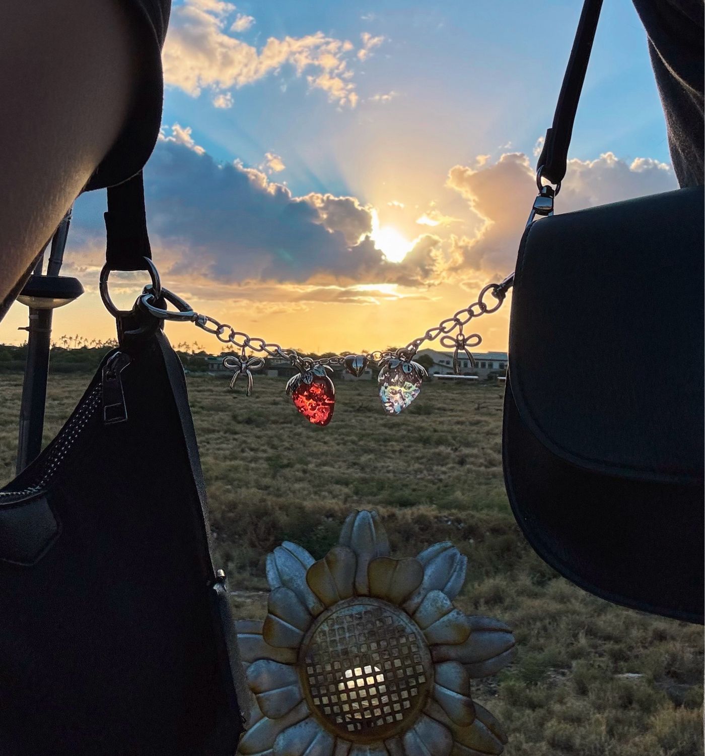 NEW Silver Strawberry Heart Connecting Bag Charm Keychain Set