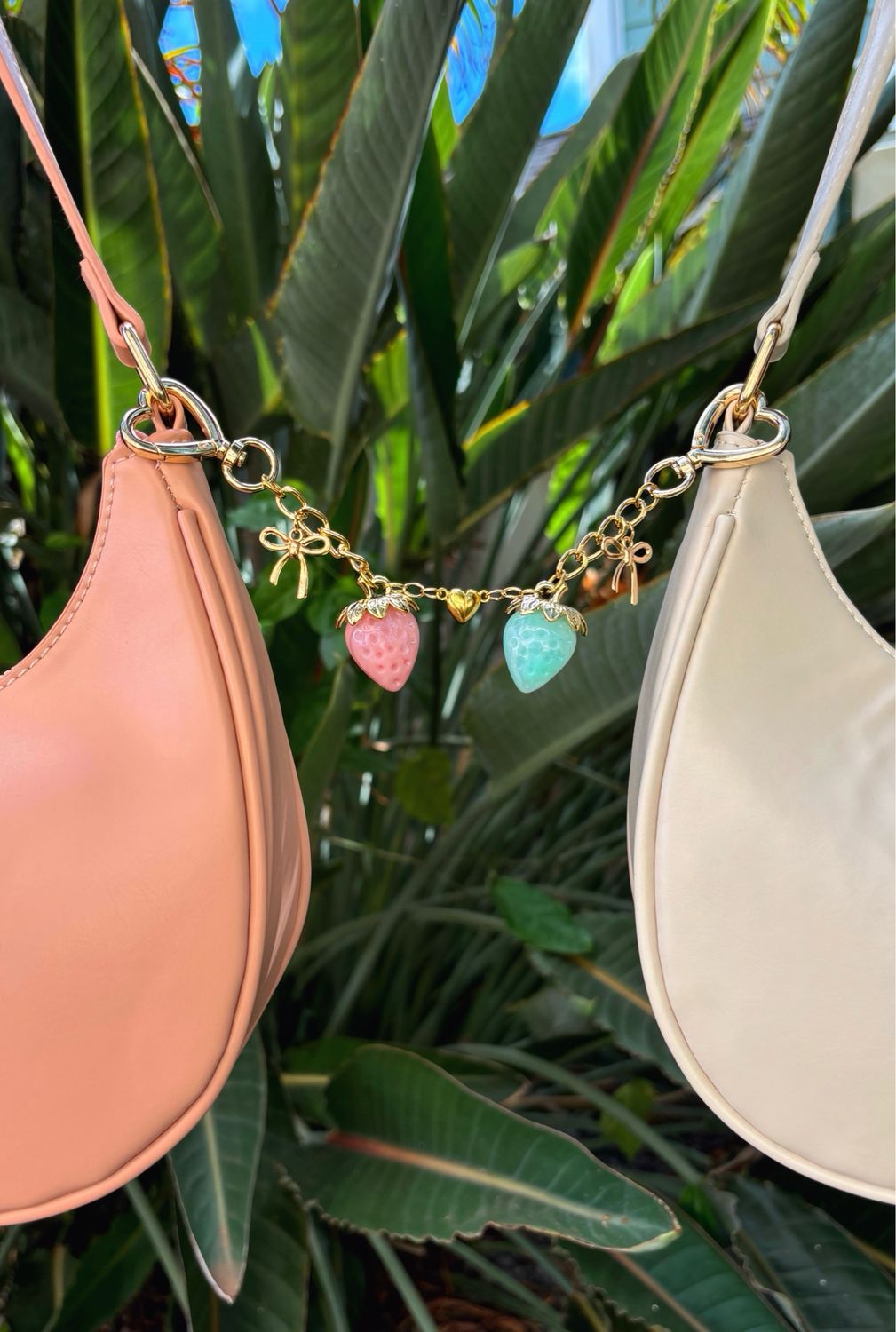 NEW Gold Cotton Candy Strawberry Heart Connecting Bag Charm Keychain Set