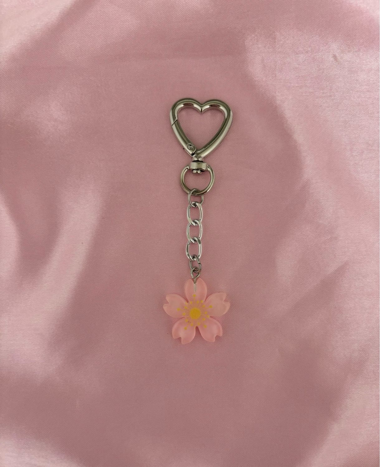 Silver Pink Sakura Flower Bag Charm Keychain