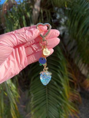 NEW Gold Blue Strawberry Blueberry Bag Charm Keychain