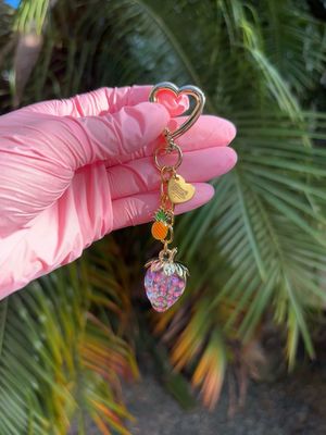 NEW Gold Pink Strawberry Pineapple Bag Charm Keychain