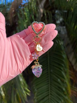 NEW Gold Purple Strawberry Flower Bag Charm Keychain