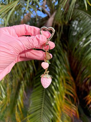 NEW Gold Milky Peach Strawberry Bag Charm Keychain