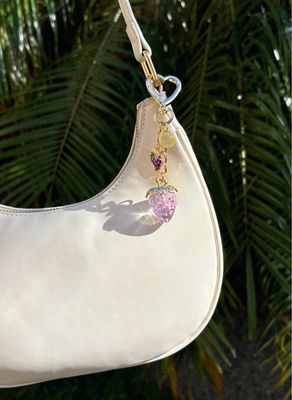 NEW Gold Purple Strawberry Grape Bag Charm Keychain