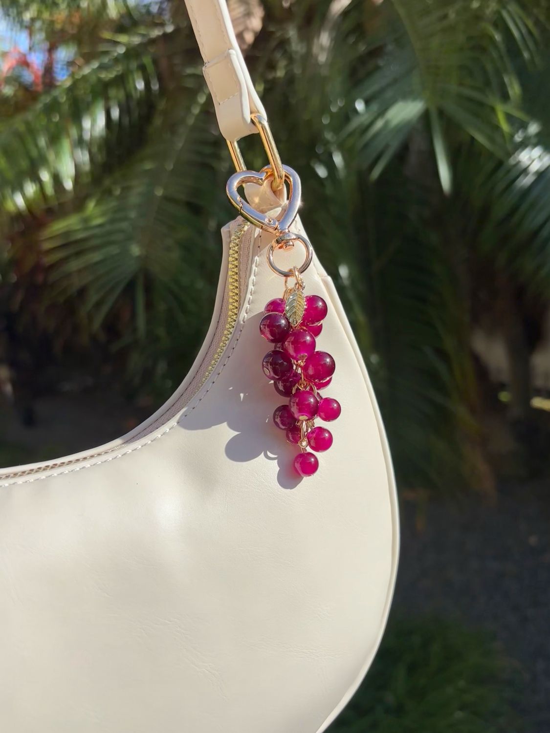 NEW Gold Crystal Grape Bag Charm Keychain