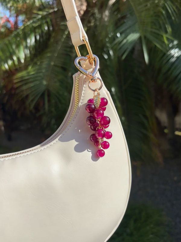 NEW Gold Crystal Grape Bag Charm Keychain