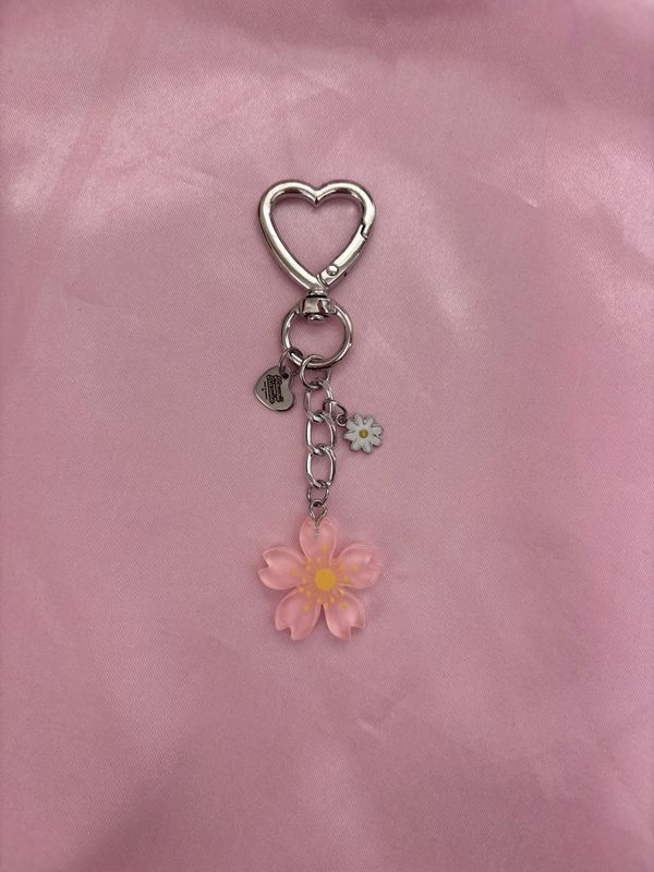 Silver Pink Sakura Flower Bag Charm Keychain