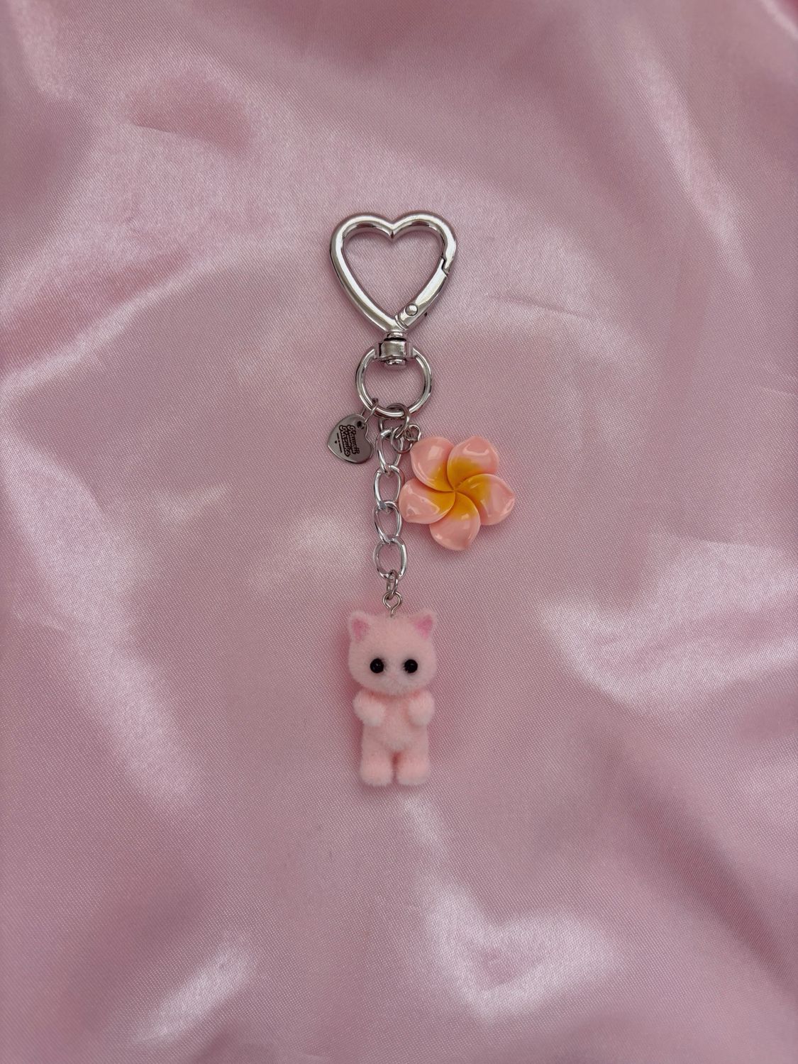 NEW Silver Pink Kitty Flower Bag Charm Keychain