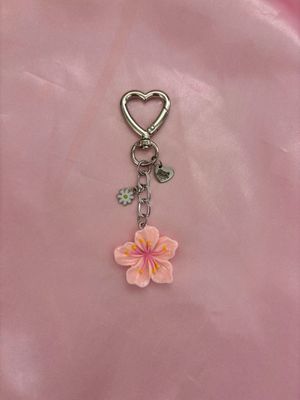 Silver Baby Pink Hibiscus Flower Bag Charm Keychain