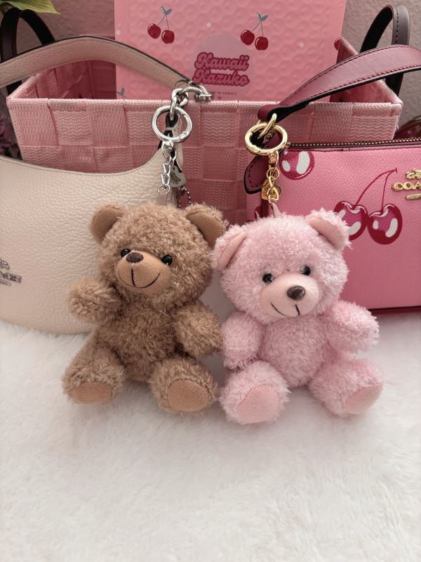 NEW Matching Pink &amp; Brown Teddy Bears Bag Charms Set