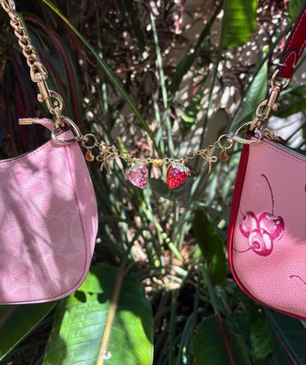 Gold Pink & Red Matching Strawberry Heart Connecting Bag Charm Set