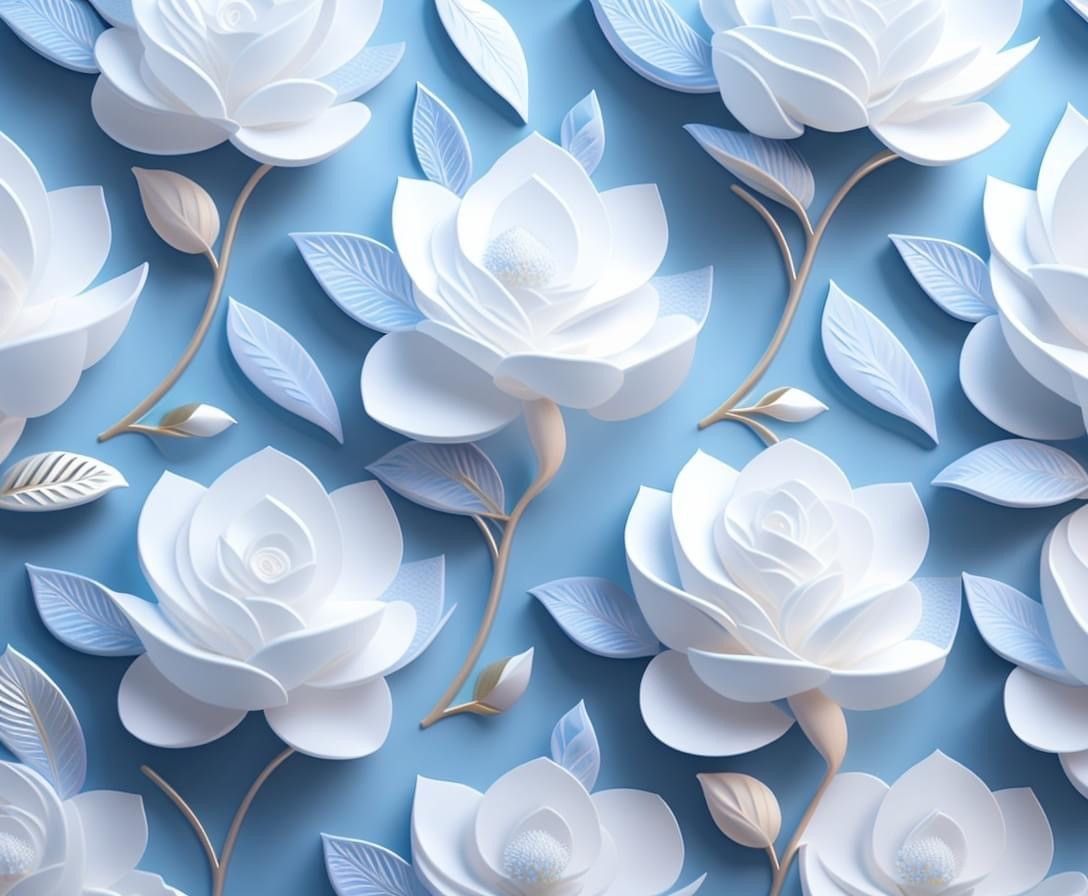 3D Blue and white flowers