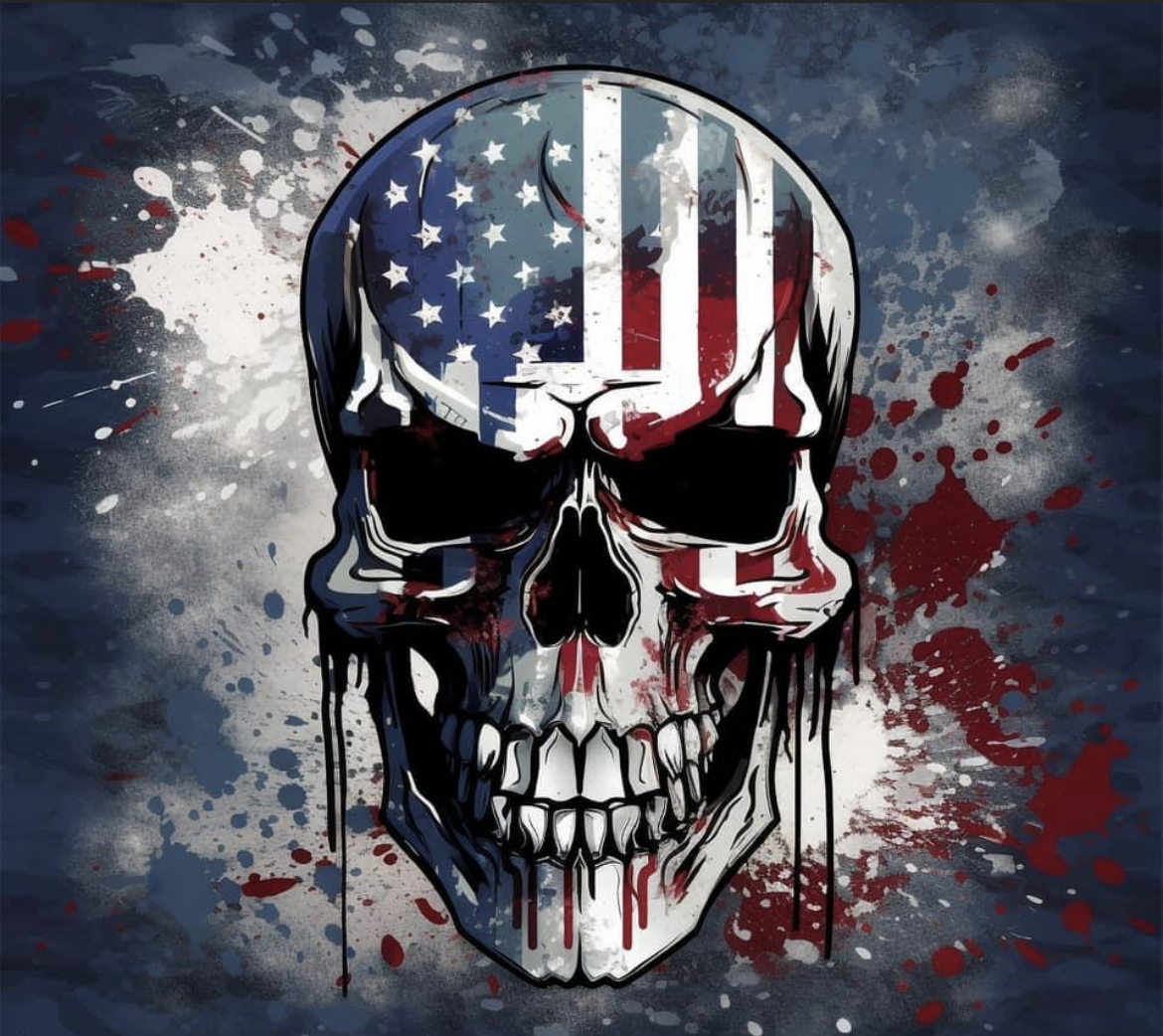 American Flag Grey Skull