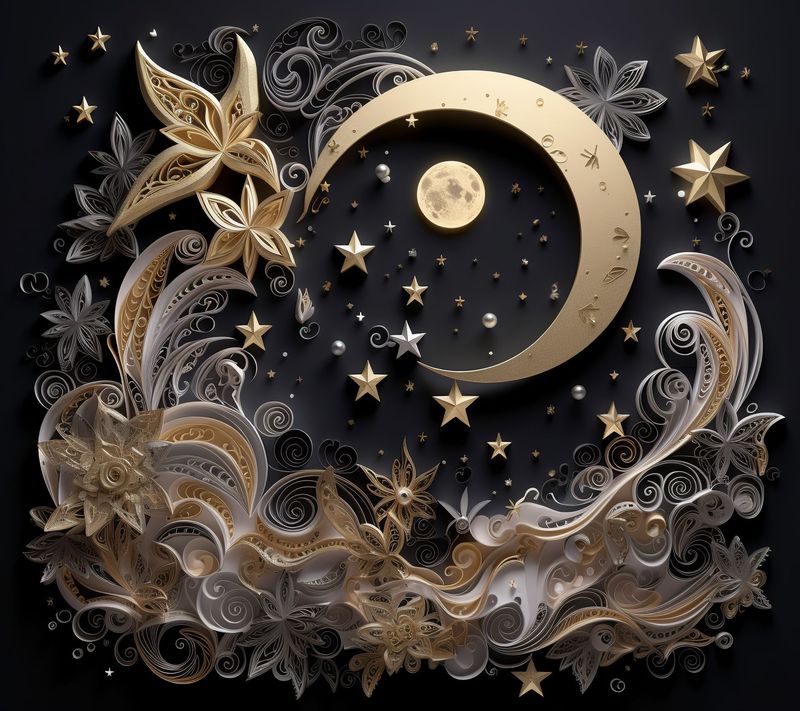Gold moon and stars