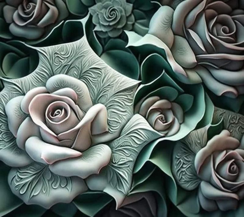 Pink and green roses