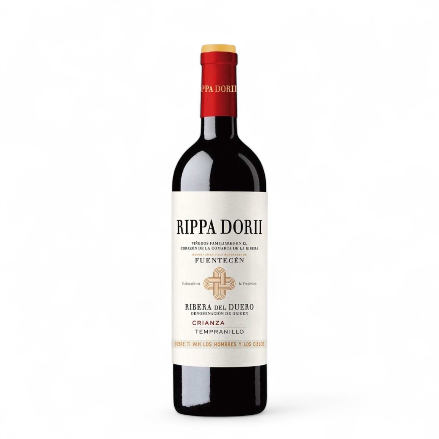Een fles Spaanse rode wijn Rippa Dorii Crianza Tempranillo uit de Ribera del Duero