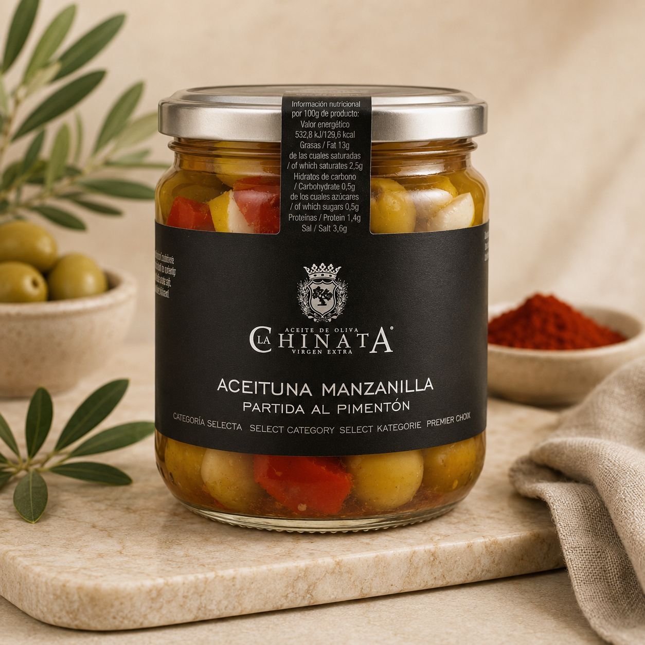 Manzanilla Olijven met Paprika - 340gr
