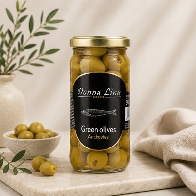 Groene Olijven met Ansjovis - 240gr