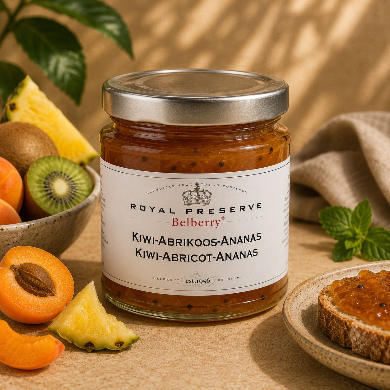 Kiwi, Abrikoos &amp; Ananas Confituur - 215gr