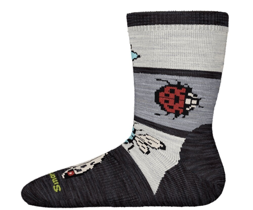 Smartwool Kids&#39; Hike Full Cushion Garden Bugs Pattern Crew Socks*, Colour: CHARCOAL, Size: L
