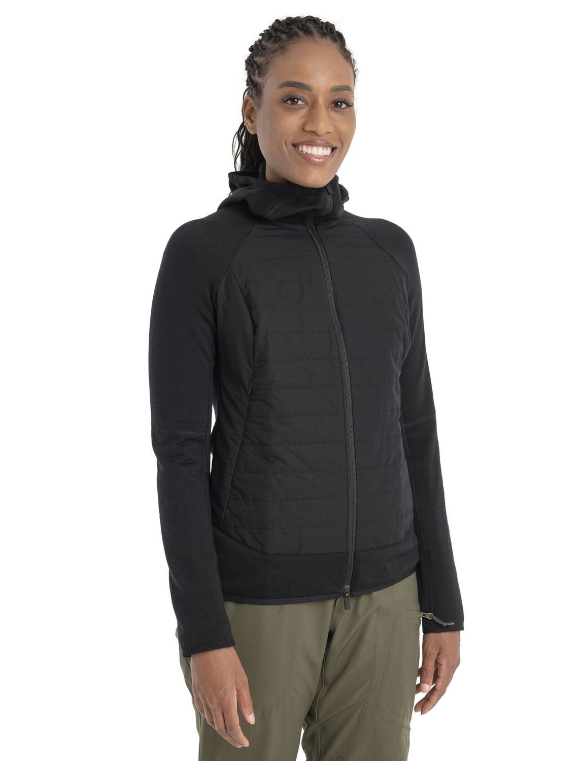 Icebreaker Women Merino Quantum Hybrid LS Zip Hoodie, Colour: Black, Size: M