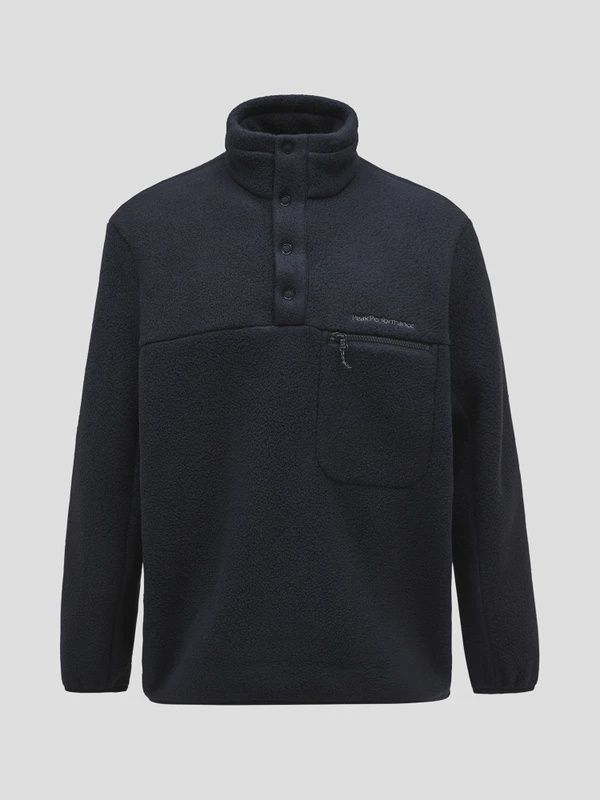 M Fleece Snap T-Neck, Colour: Black, Size: L