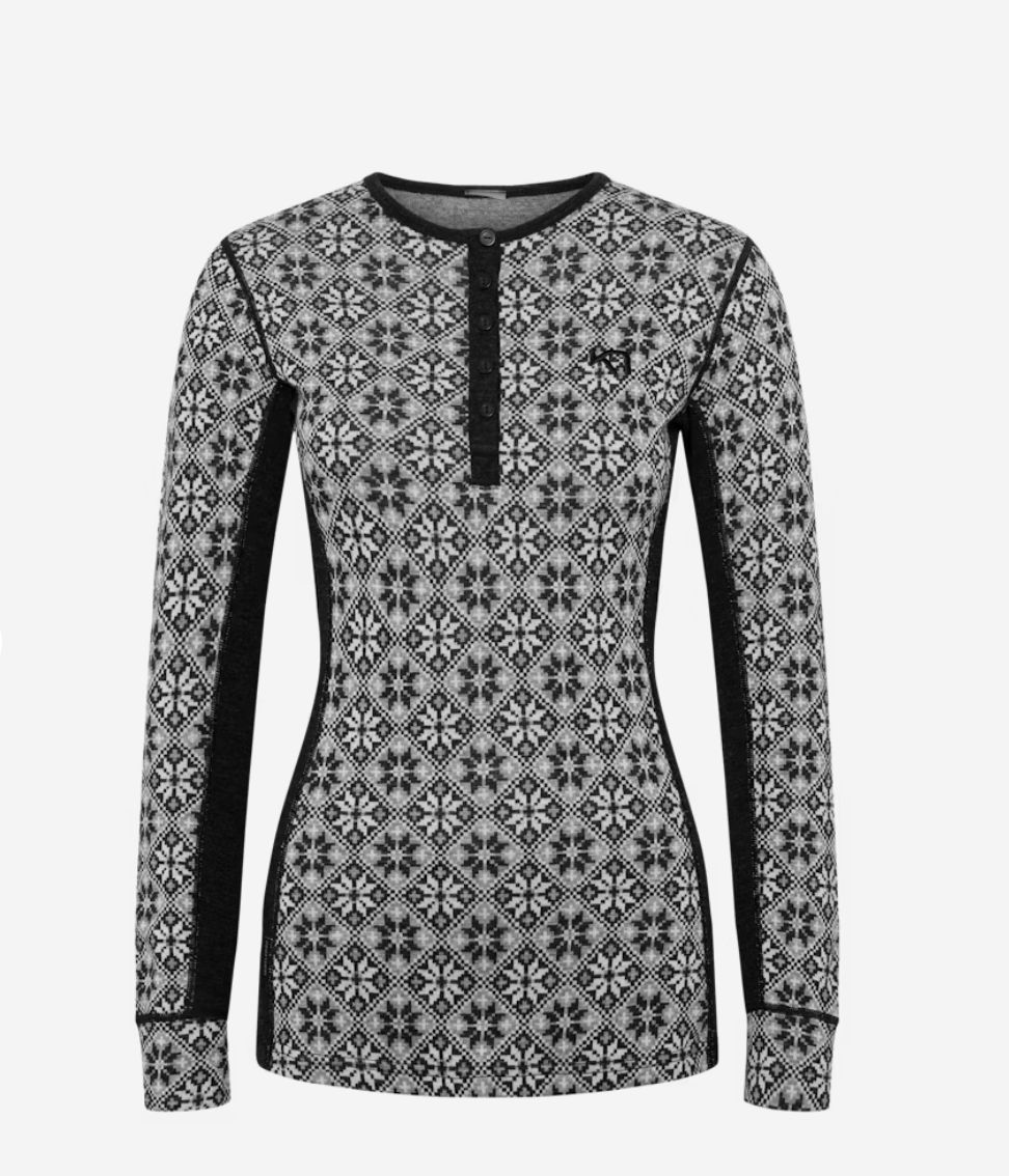 Rose Long Sleeve Baselayer - 100% Merino Wool, Colour: BLACK, Size: XS