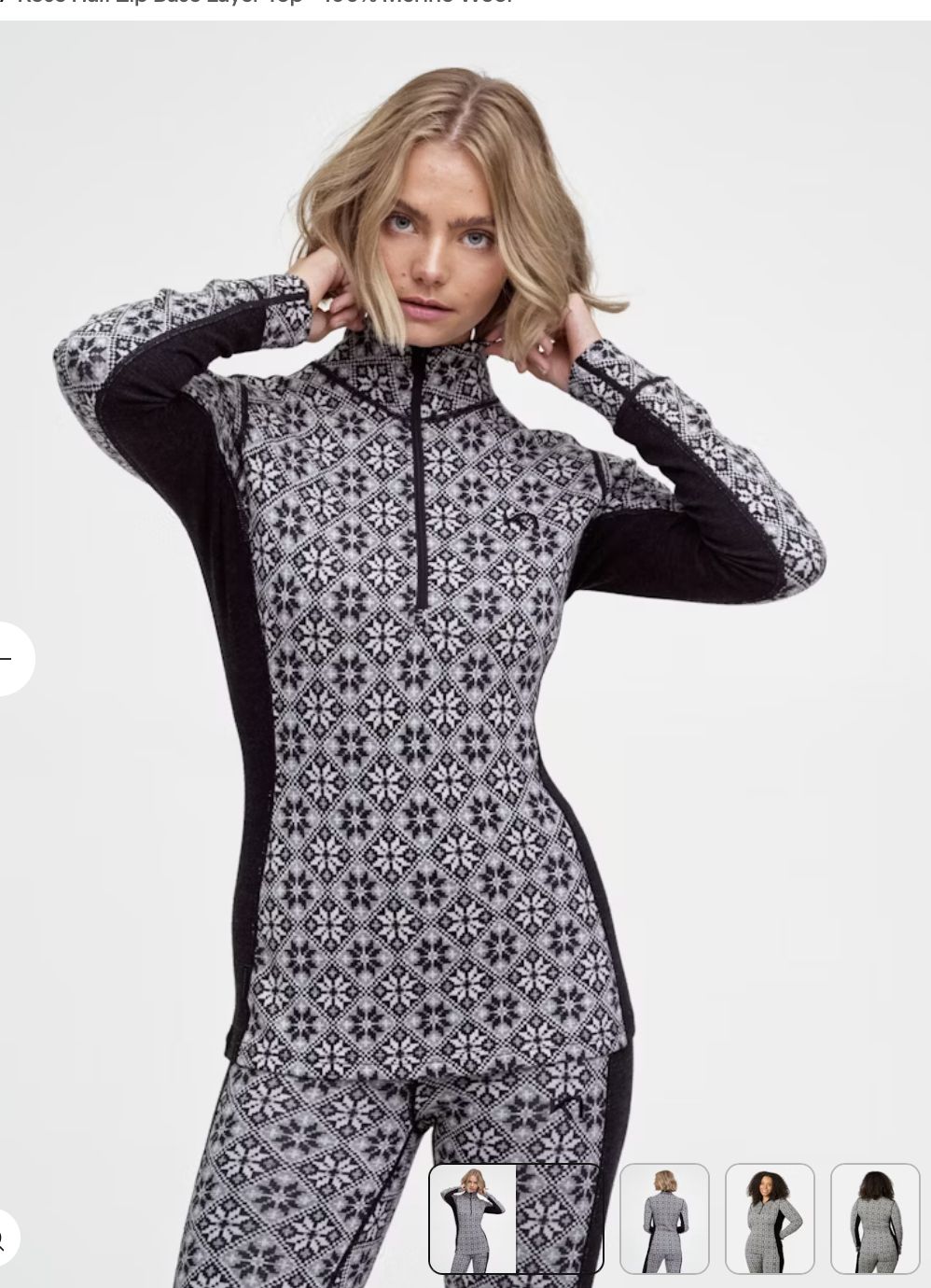 Rose Half Zip Base Layer Top - 100% Merino Wool, Colour: BLACK, Size: XS