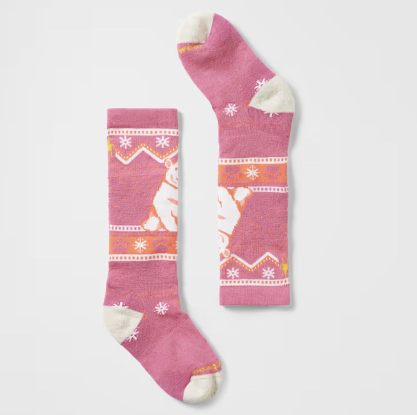 Kids' Wintersport Full Cushion Polar Bear Pattern OTC Socks, Colour: POWER PINK, Size: L
