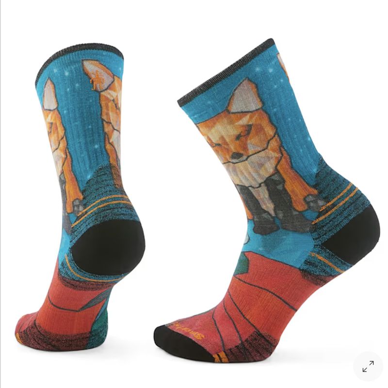 Women's Hike Targeted Cushion Geo Fox Print Crew Socks
