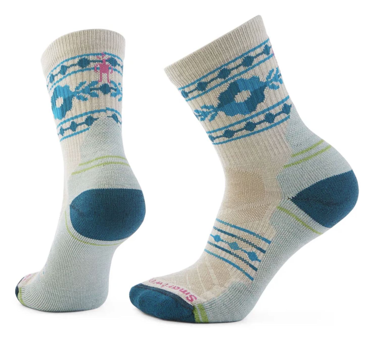 Women's Hike Light Cushion Retro Floral Mid Crew Socks, Colour: MOONBEAM, Size: S