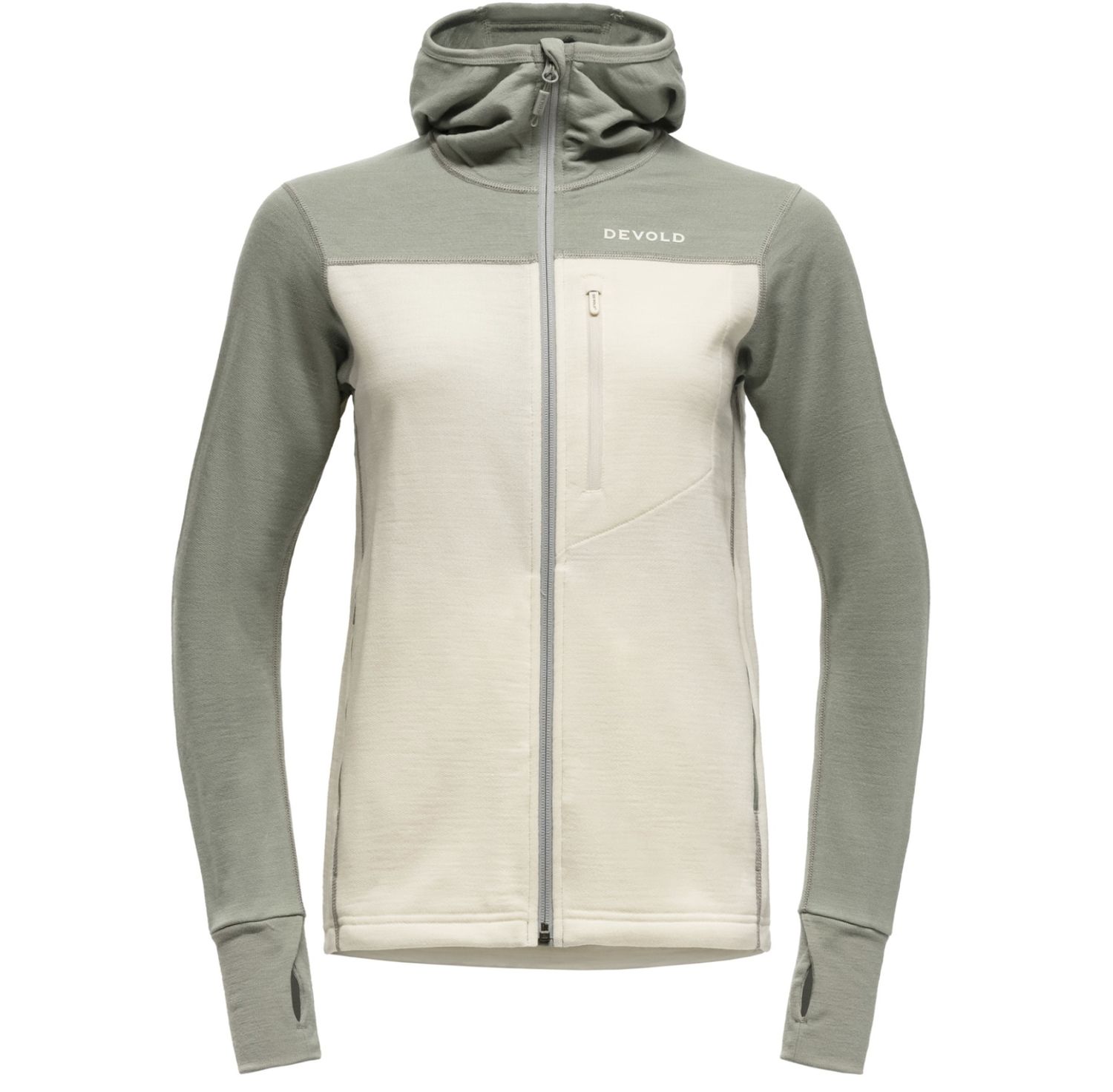 EXPLORER MERINO HOODED JKT WMN, Colour: FOG/RAW WHITE, Size: S