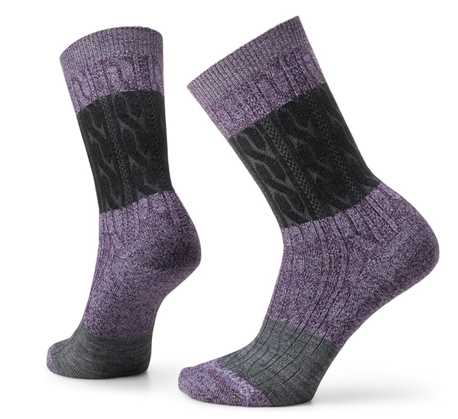 Everyday Color Block Cable Crew Socks, Colour: UVIOLET-PURP IRIS MARL, Size: S