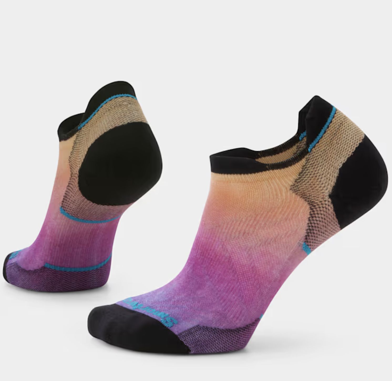 Women's Run Zero Cushion Ombre Print Low Ankle Socks, Colour: TANDOORI ORANGE, Size: S