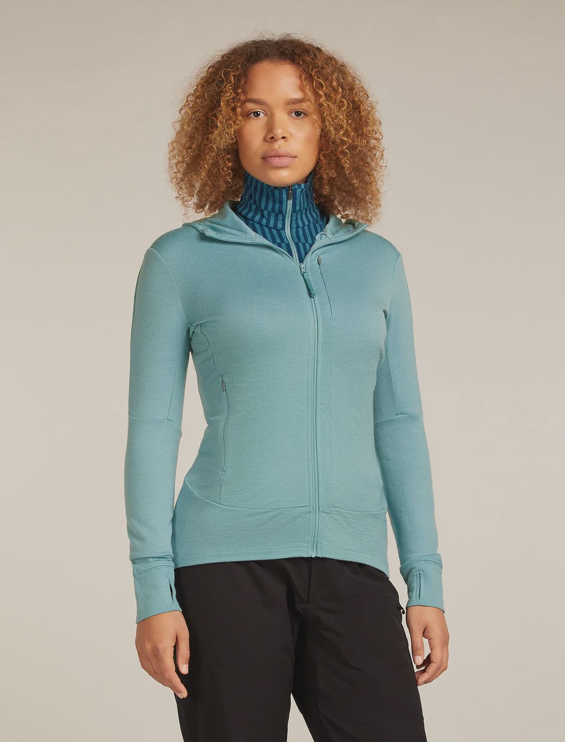Women Merino 260 Quantum LS Zip Hoodie, Colour: HYDRO, Size: XSmall