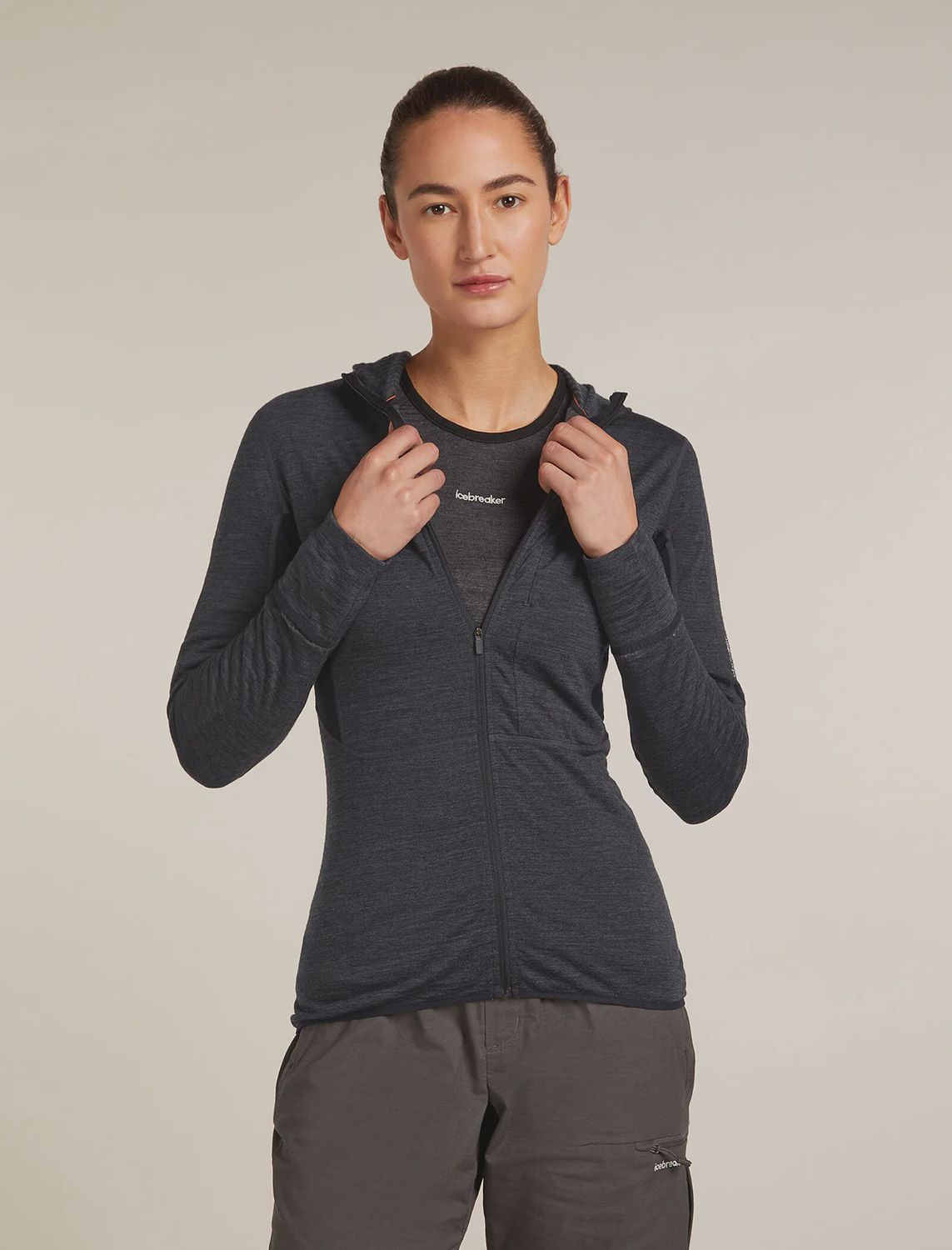 Women Merino Blend 200 RealFleece™ Descender LS Zip Hoodie, Colour: JET HTHR/BLACK/CB, Size: XSmall