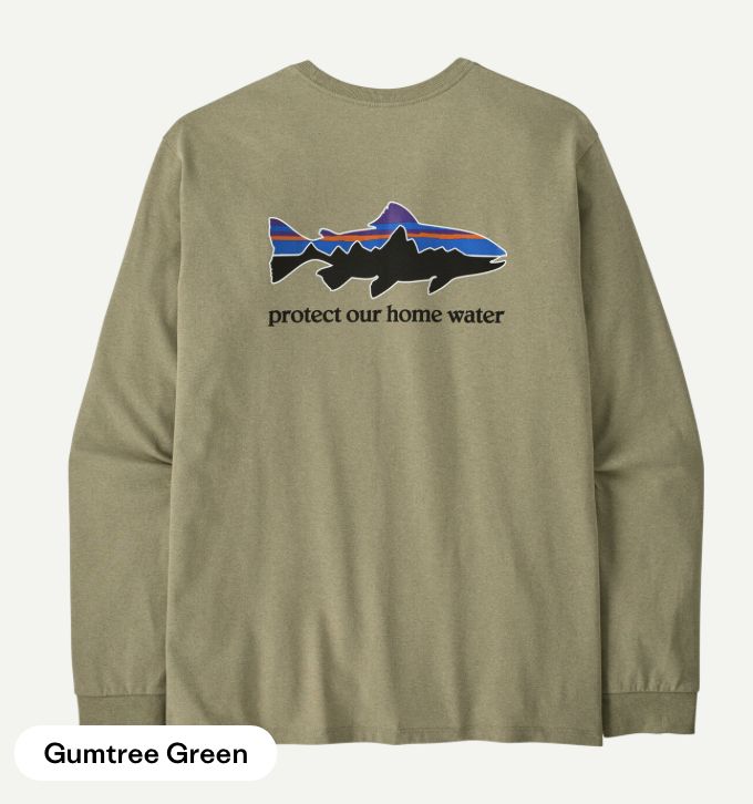 M's L/S Home Water Trout Responsibili-Tee, Colour: Gumtree Green, Size: XS