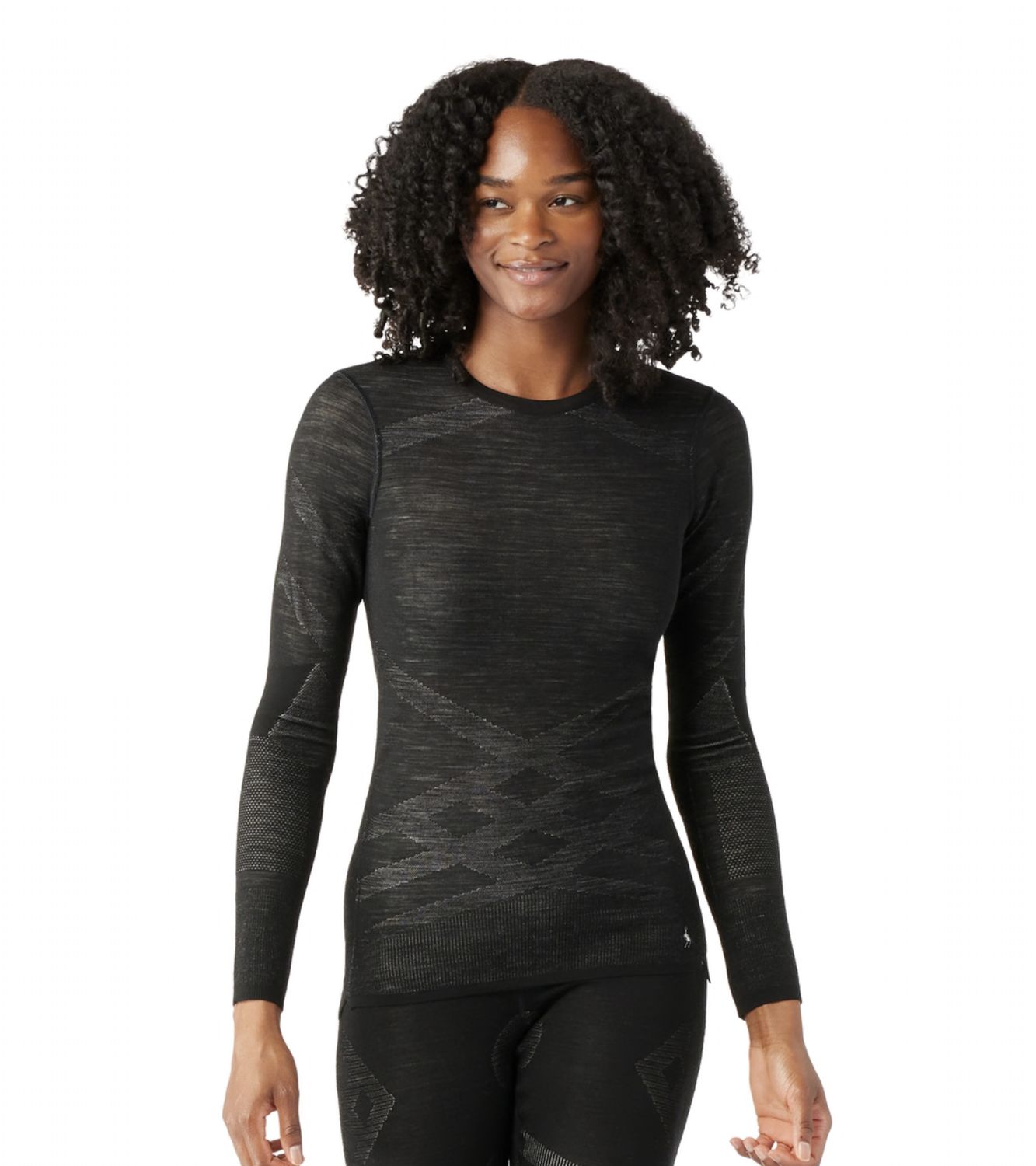 Women's Intraknit Thermal Merino Base Layer Crew, Colour: BLACK-WHITE STRIPE, Size: M
