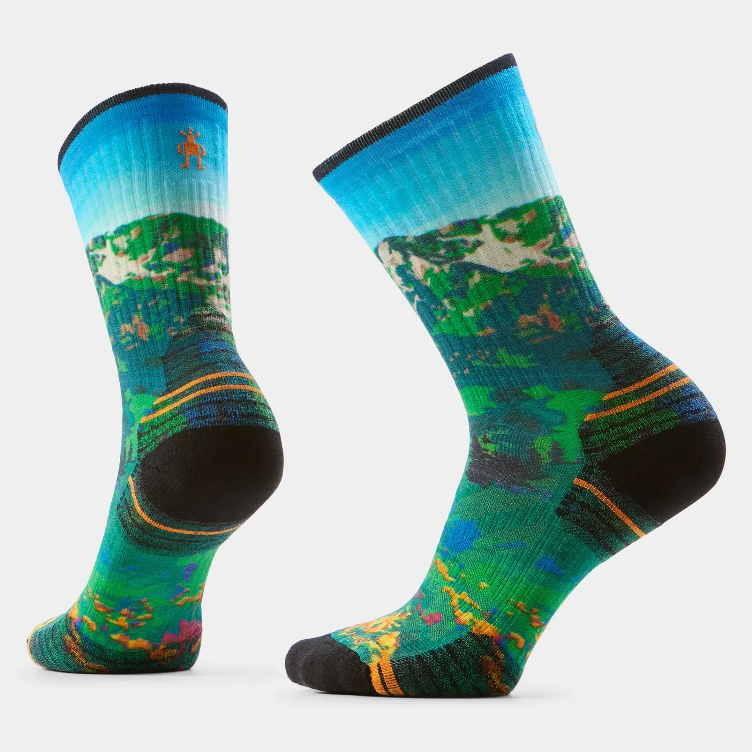 Women’s Hike Targeted Cushion Mountain Lake Print Crew Socks, Colour: CAPRI, Size: S