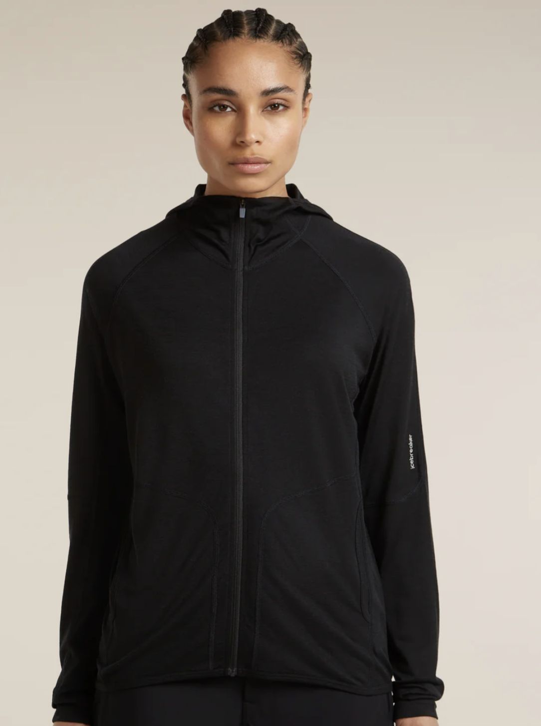 Women 150 MerinoFine Ace LS Zip Hoodie UPF, Colour: BLACK, Size: Small